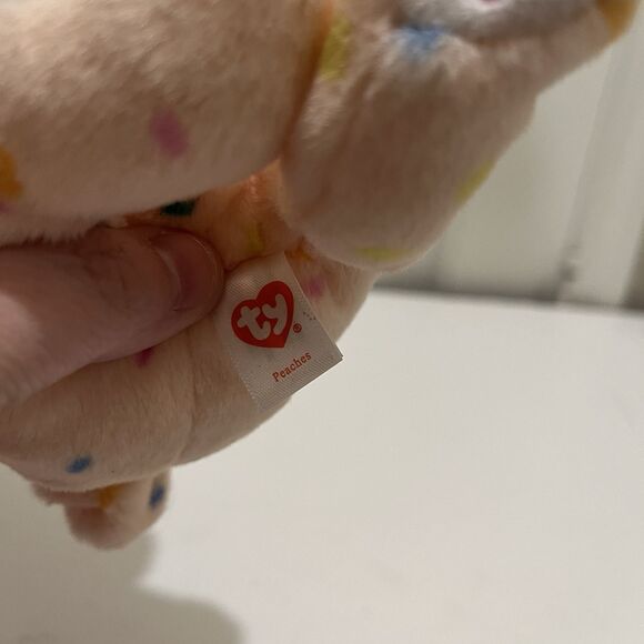 TY Beanie Baby Beanie Bellies Peaches Pink Peach Easter Bunny 6" Rabbit Plush - Picture 8 of 8